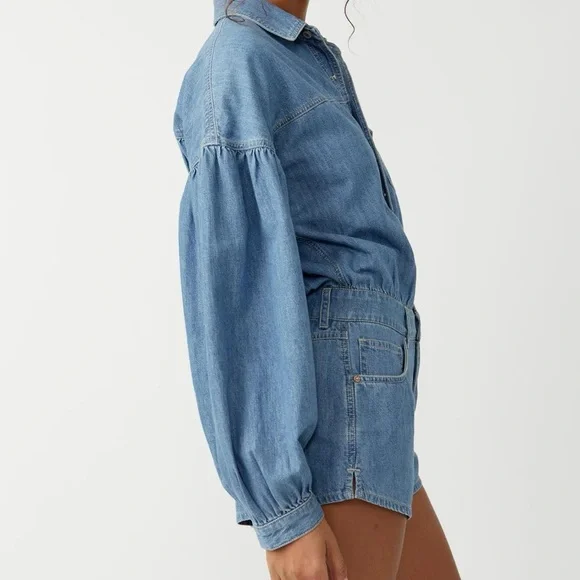 NWT Free People We The Free Zodiac Denim Chambray Romper in Moon Blue - L - Picture 2 of 8
